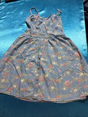 Tinseltown Chambray Floral Button-Front Sundress in Blue and Pink